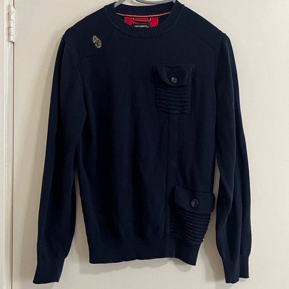LUKE 1977 Men Utility Sweater Small Navy Crewneck British Streetwear Pullover